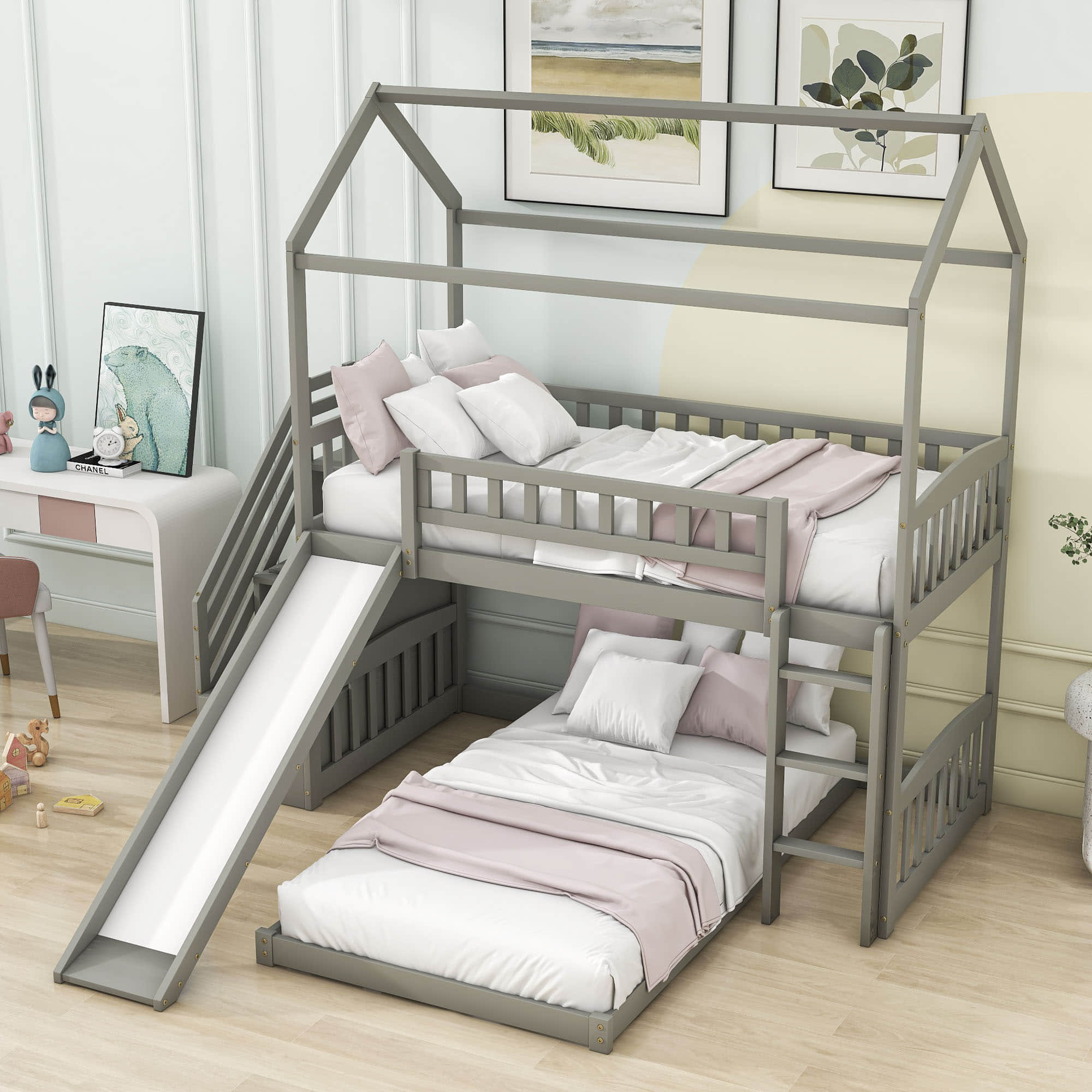 L shaped bunk beds with slide best sale